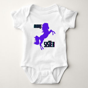 Body Para Bebê Criação de Pônei Roxo da Irmã do Meio