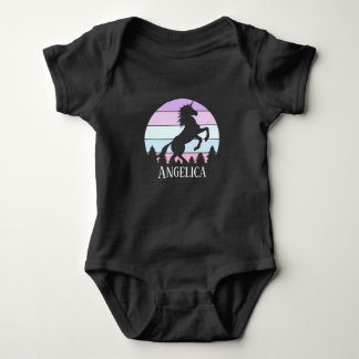 Body Para Bebê Criança Vintage Sunset Nome Unicórnio Data Anivers