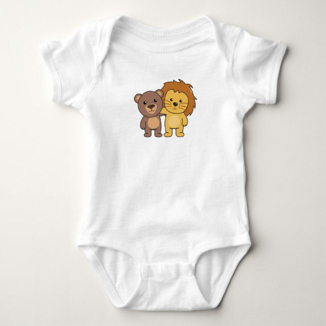 Body Para Bebê Crianças Cuecas com Zoo de Urso Leão (Frente)