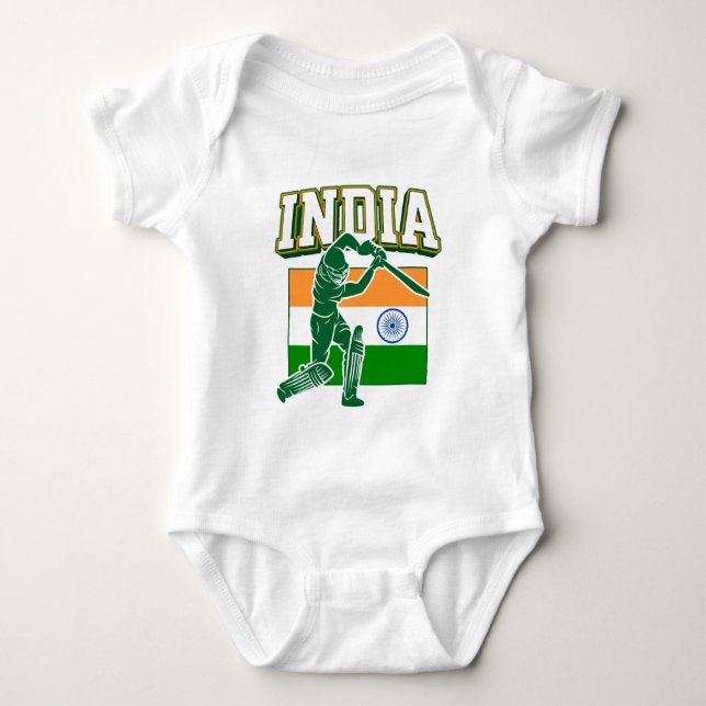 Body Para Bebê Críquete da Índia com Presente de Bandeira da Índi (Frente)