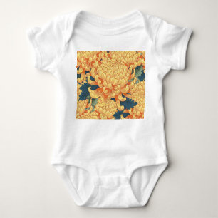Body Para Bebê crisântemos japoneses: padrão floral amarelo.