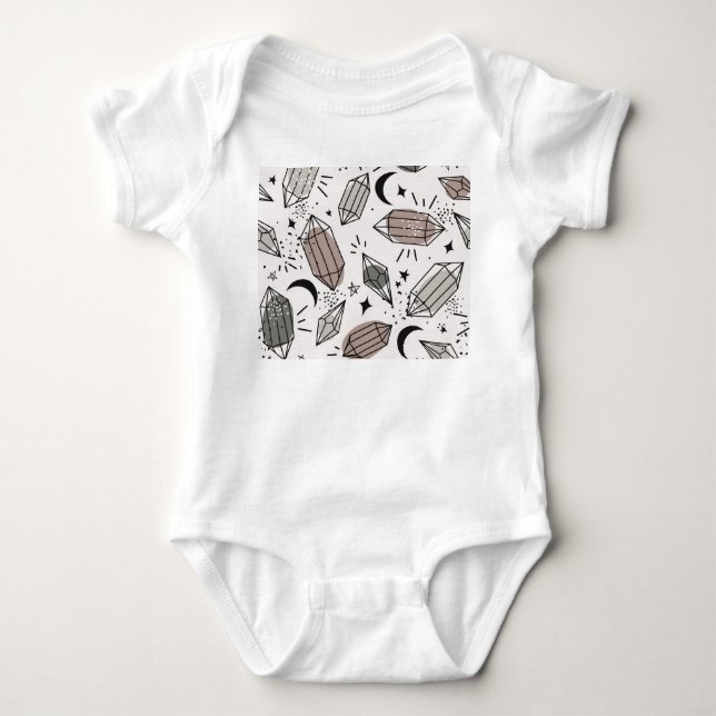 Body Para Bebê Cristais, Lua, Estrelas, Design sobrepostos. (Frente)