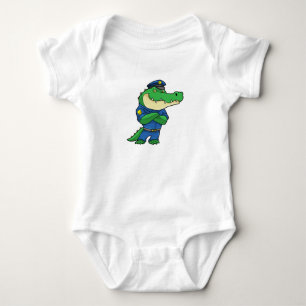 Body Para Bebê Crocodilo como agente da polícia com uniforme