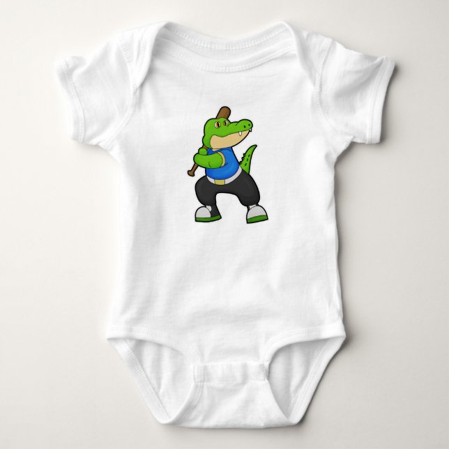 Body Para Bebê Crocodilo em Baseball com Baco de Beisebol (Frente)