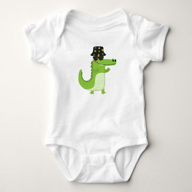 Body Para Bebê Crocodilo Legal com Óculos de Sol e Balde Folhudo (Frente)