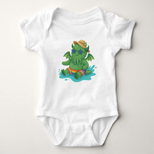 Body Para Bebê Cthulhu bebê se divertindo na água (Frente)