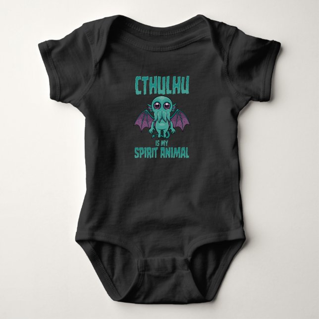 Body Para Bebê Cthulhu é o meu Espírito Animal (Frente)