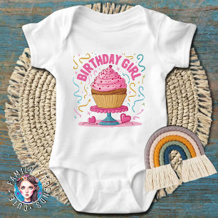 Body Para Bebê Cupcake Rosa de Aniversário