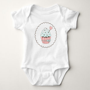 Body Para Bebê Cupcake rosa- e Design azul-mint