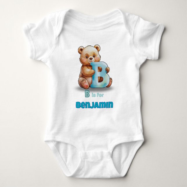 Body Para Bebê Custom Baby Bodysuit – B is for Bear (Frente)
