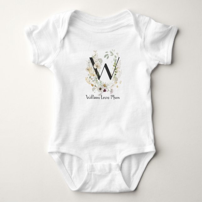 Body Para Bebê Custom Initial W With Soft colour Wild flowers Bab (Frente)