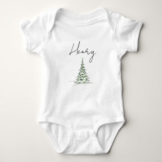 Body Para Bebê Custom Name Christmas Baby Romper First Xmas Henry (Frente)
