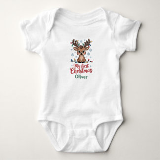 Body Para Bebê Custom Name First Christmas Reindeer