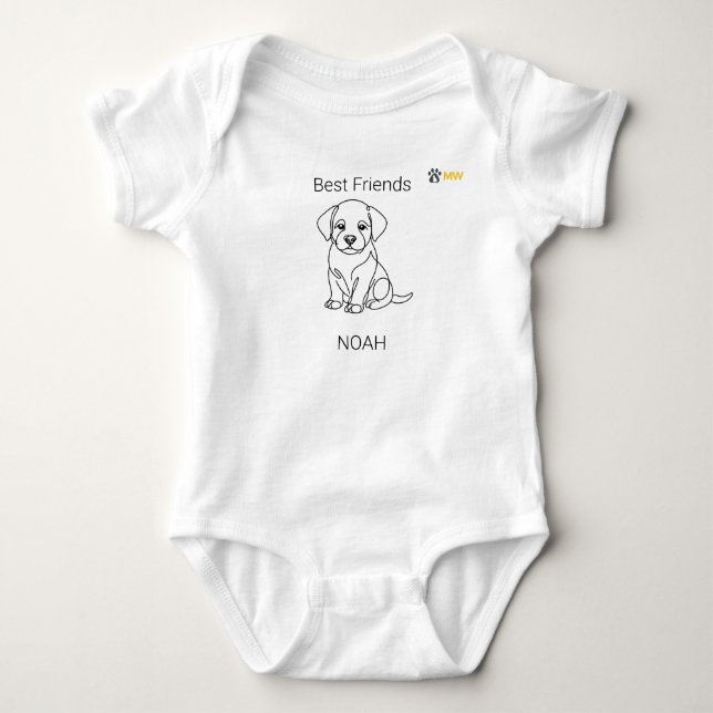 Body Para Bebê Custom Name Labrador Puppy Minimalist Line Art Bab (Frente)