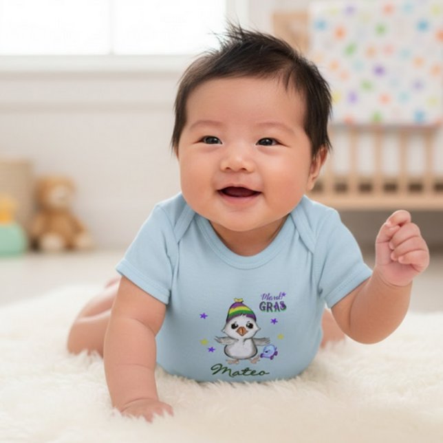 Body Para Bebê Custom Name Mardi Gras Boy Goose Carnival (Custom Name Mardi Gras Boy Goose Carnival Baby Bodysuit)