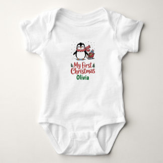 Body Para Bebê Custom Name Penguin First Christmas Design