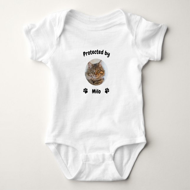 Body Para Bebê Custom Proctected by Cat Baby, Personalized Cat (Frente)