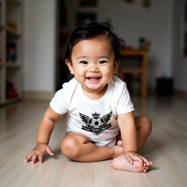 Body Para Bebê Customisable Winged Soccer Ball Logo Baby Team (Criador carregado)