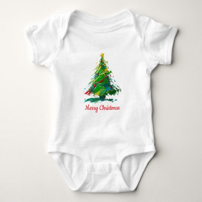 Body Para Bebê Customisable Xmas Tree Oil Painting Shortsleeve (Frente)
