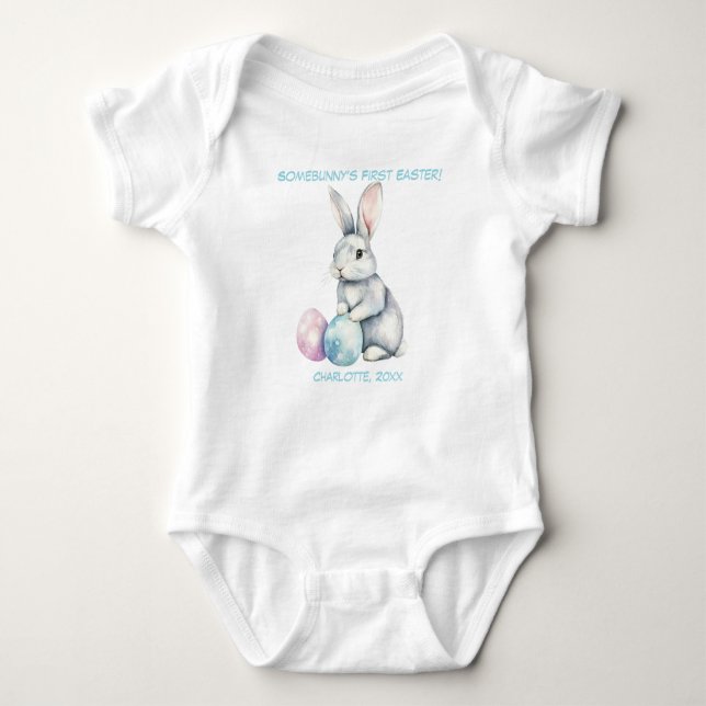 Body Para Bebê Customizable 🐇Egg-citing Bunny Romper (Frente)