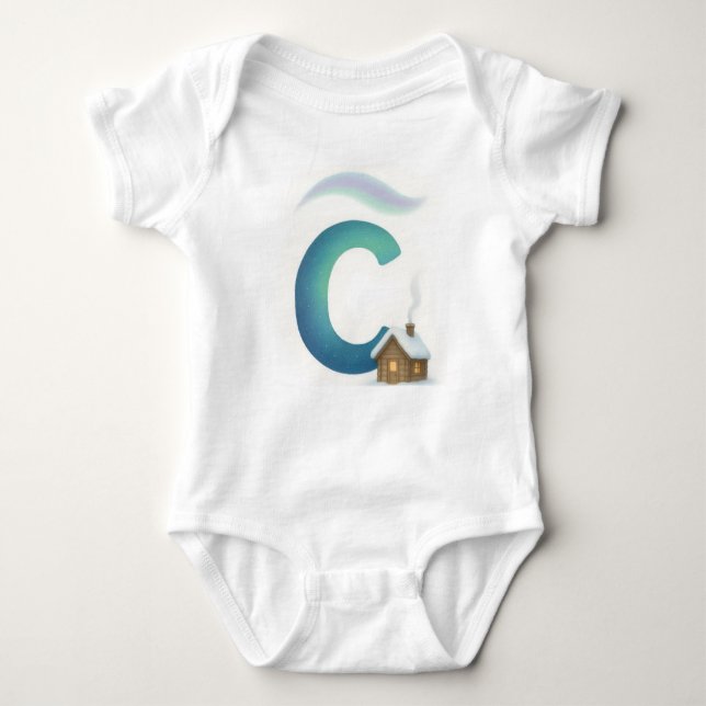 Body Para Bebê Customizable Northern Lights Letter C Winter Cabin (Frente)