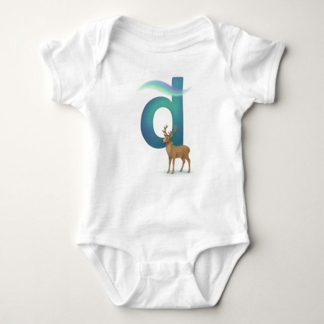 Body Para Bebê Customizable Northern Lights Letter D Deer (Frente)