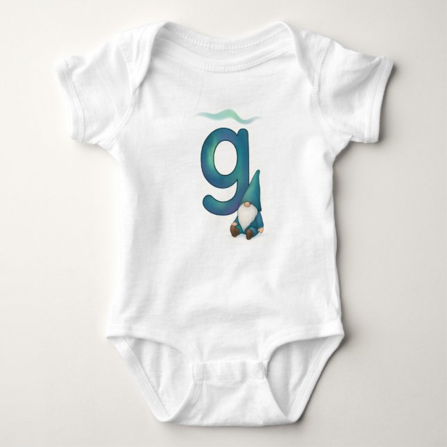 Body Para Bebê Customizable Northern Lights Letter G Nordic Gnome (Frente)