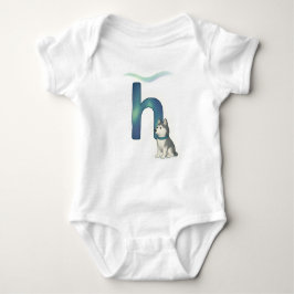 Body Para Bebê Customizable Northern Lights Letter H Husky Puppy