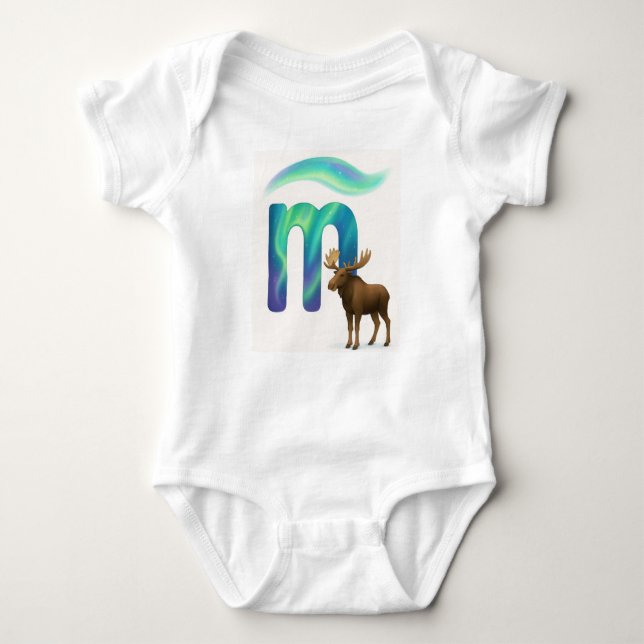 Body Para Bebê Customizable Northern Lights Letter M Moose Art (Frente)