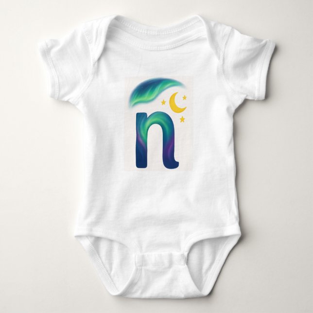 Body Para Bebê Customizable Northern Lights Letter N Night Sky (Frente)