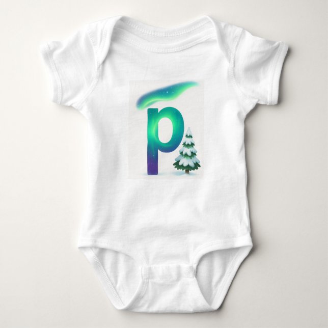 Body Para Bebê Customizable Northern Lights Letter P Winter Pine (Frente)