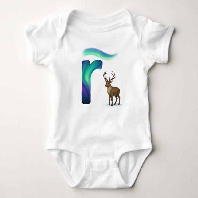 Body Para Bebê Customizable Northern Lights Letter R Reindeer  (Frente)