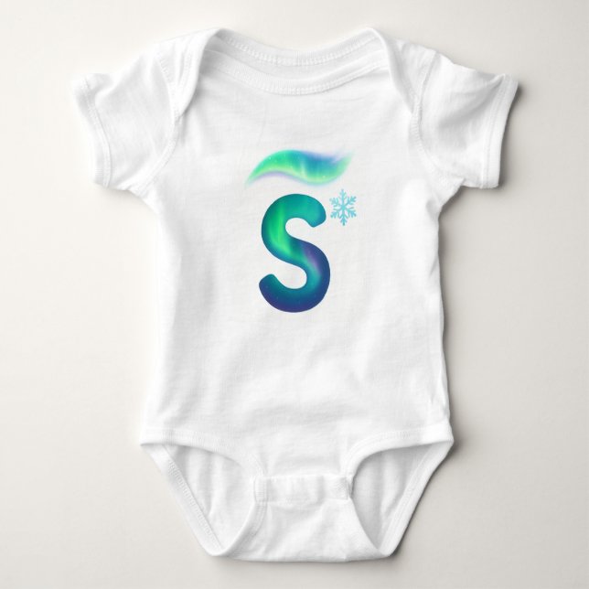 Body Para Bebê Customizable Northern Lights Letter S Snowflake (Frente)
