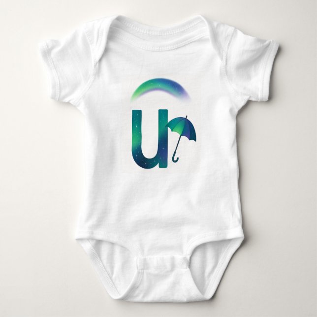 Body Para Bebê Customizable Northern Lights Letter U Umbrella (Frente)