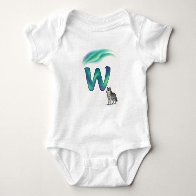 Body Para Bebê Customizable Northern Lights Letter W Arctic Wolf (Frente)