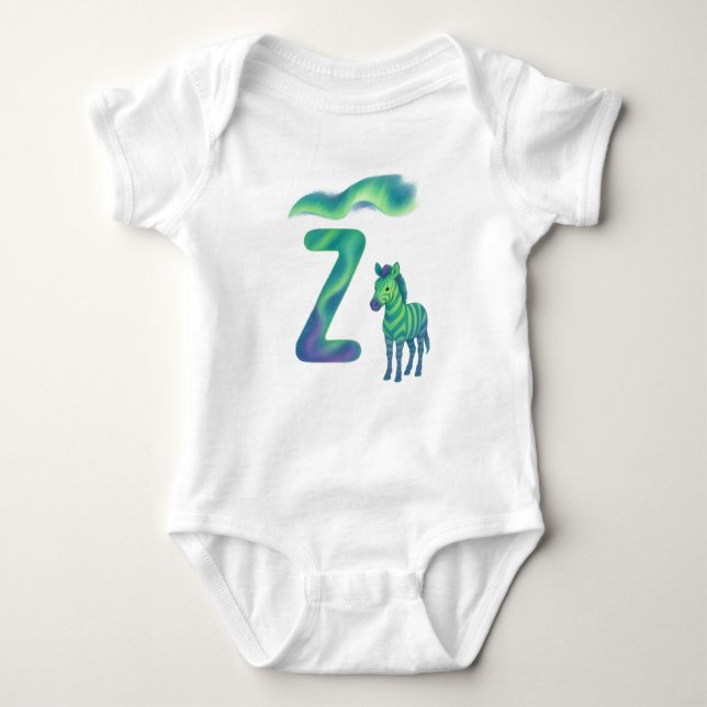 Body Para Bebê Customizable Northern Lights Letter Z Aurora Zebra (Frente)