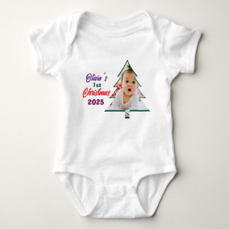 Body Para Bebê Customized Photo Olivia's 1st Christmas Tree 