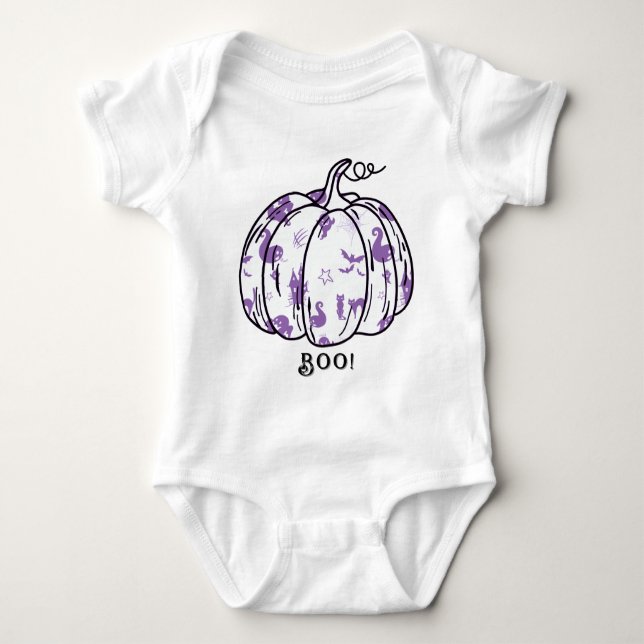 Body Para Bebê Cuta e Roxo Púrpura Jack-O’-Lanterna (Frente)