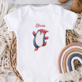 Body Para Bebê Cute Baby Bodysuit With An Ice Skating Penguin