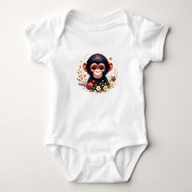 Body Para Bebê Cute Baby Chimp with Flowers (Frente)