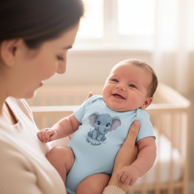 Body Para Bebê Cute Baby Elephant Personalized Name Baby Bodysuit (Criador carregado)