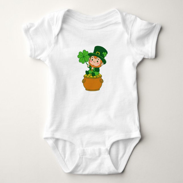 Body Para Bebê Cute Baby Leprechaun Pot Of Gold St. Patricks Day (Frente)