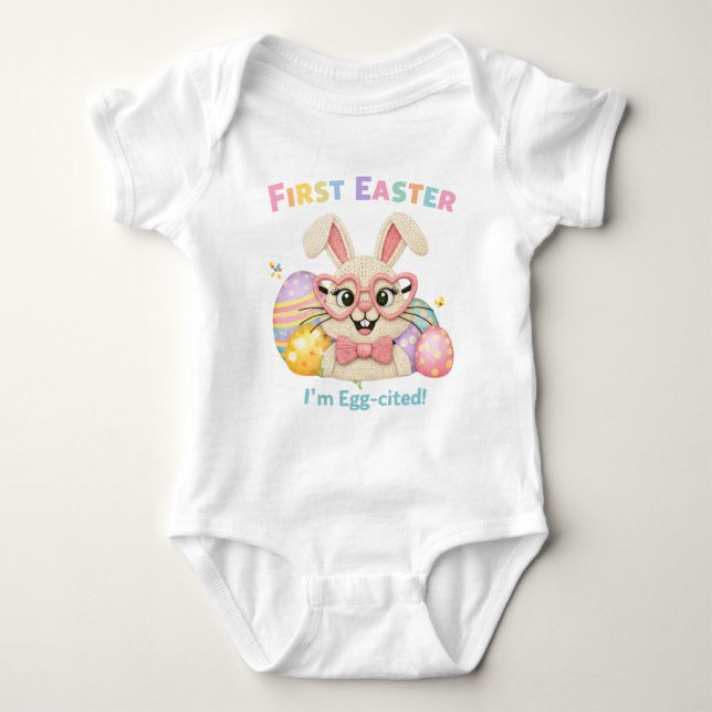 Body Para Bebê Cute Baby's First Easter Egg-cited Bunny (Frente)