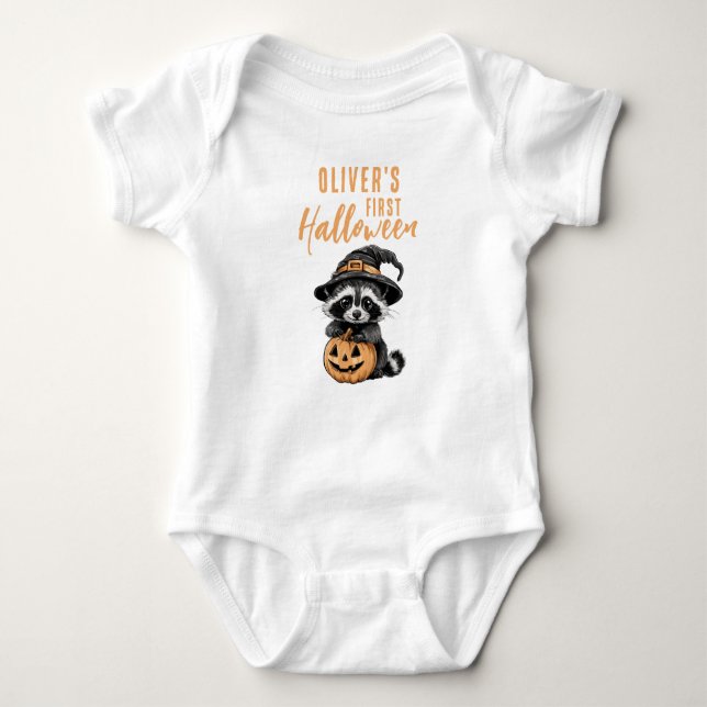 Body Para Bebê Cute Baby's First Halloween Raccoon (Frente)