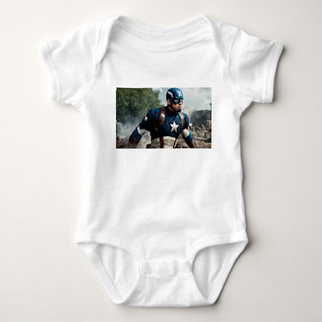 Body Para Bebê Cute Captain America Baby Bodysuit (Frente)