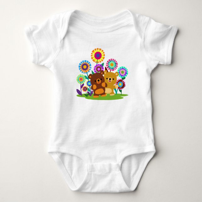 Body Para Bebê Cute Cartoon Bears' Garden Baby Bodysuit (Frente)