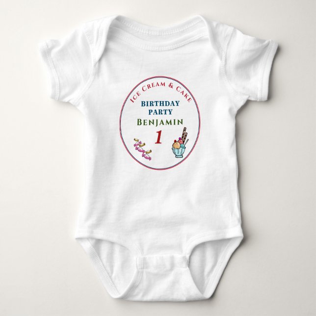 Body Para Bebê Cute Child Baby 1st Birthday Party Personalize (Frente)