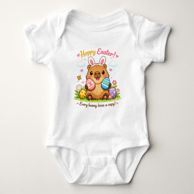 Body Para Bebê Cute Easter Capybara Eggs Bunny Ears (Frente)