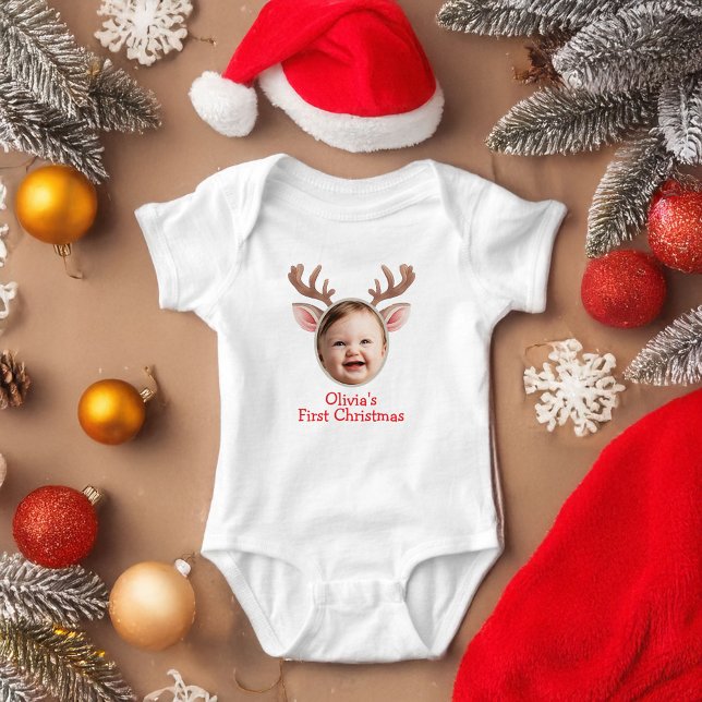 Body Para Bebê Cute First Christmas Baby Reindeer (Criador carregado)
