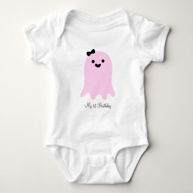 Body Para Bebê Cute Girly Pink 1st Halloween Ghost (Frente)